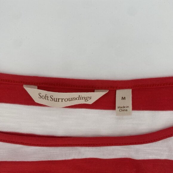 Soft Surroundings Size M Red White Stripe Blouse Tie Accent Sleeve Viscose 2AG33 - Picture 7 of 11